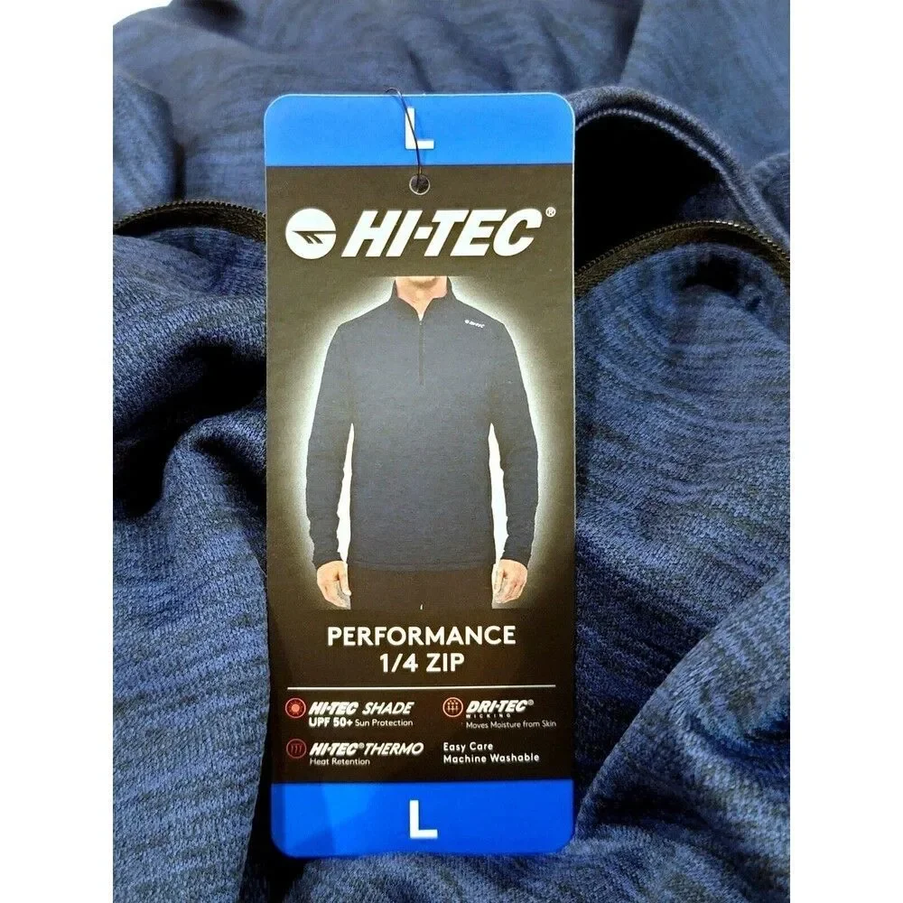 HI-TEC Men's 1/4 Zip Performance Pullover UPF 50+ Thermo Easy Care Navy, Size L